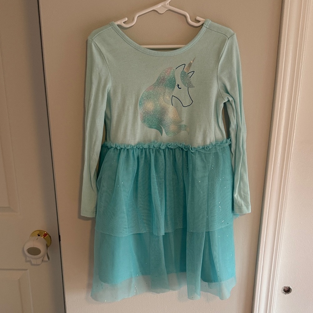 Cat & Jack Aqua Unicorn Long Sleeve Tutu Dress